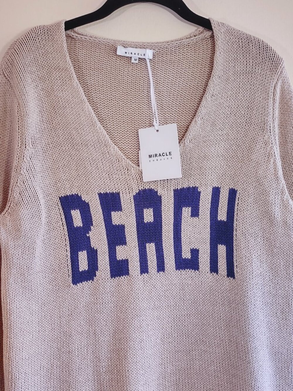 Miracle 'Beach Cotton Sweater Sz Medium Coastal Nautical Boho Fisherman - Picture 2 of 9